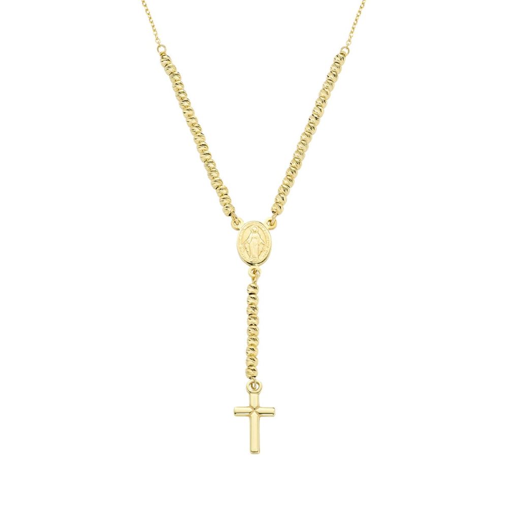 Amen Collana Rosario ad Y Argento Gold Con Sfere Diamantate