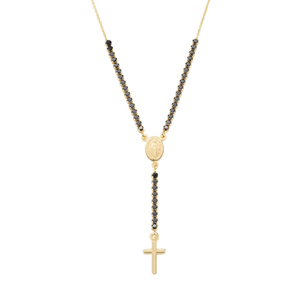 Amen Collana ad Y Argento Gold Zirconi Neri e Croce
