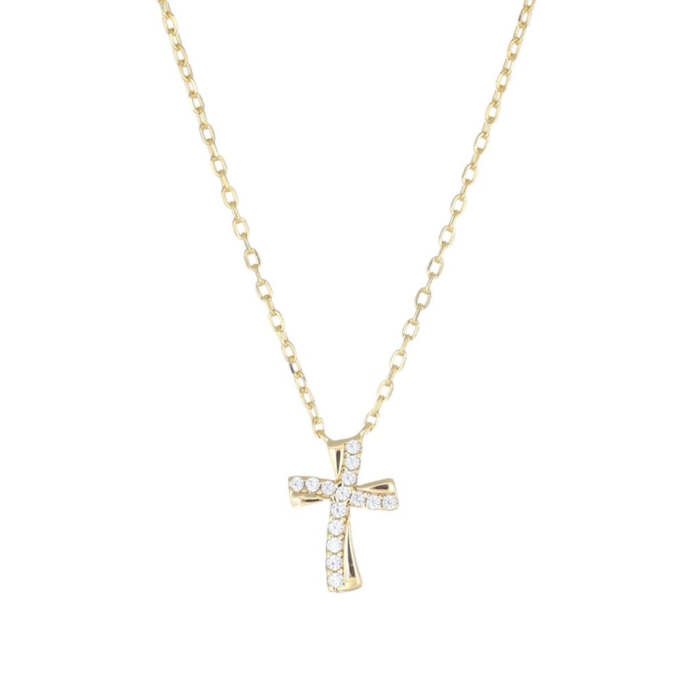 Amen Collana Argento Dorato Croce Zirconata