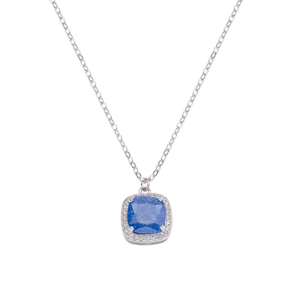 Amen Collana Argento Pendente Quadrato Blu