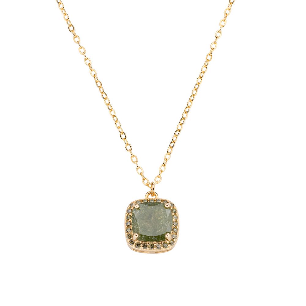 Amen Collana Argento Gold Pendente Quadrato Verde