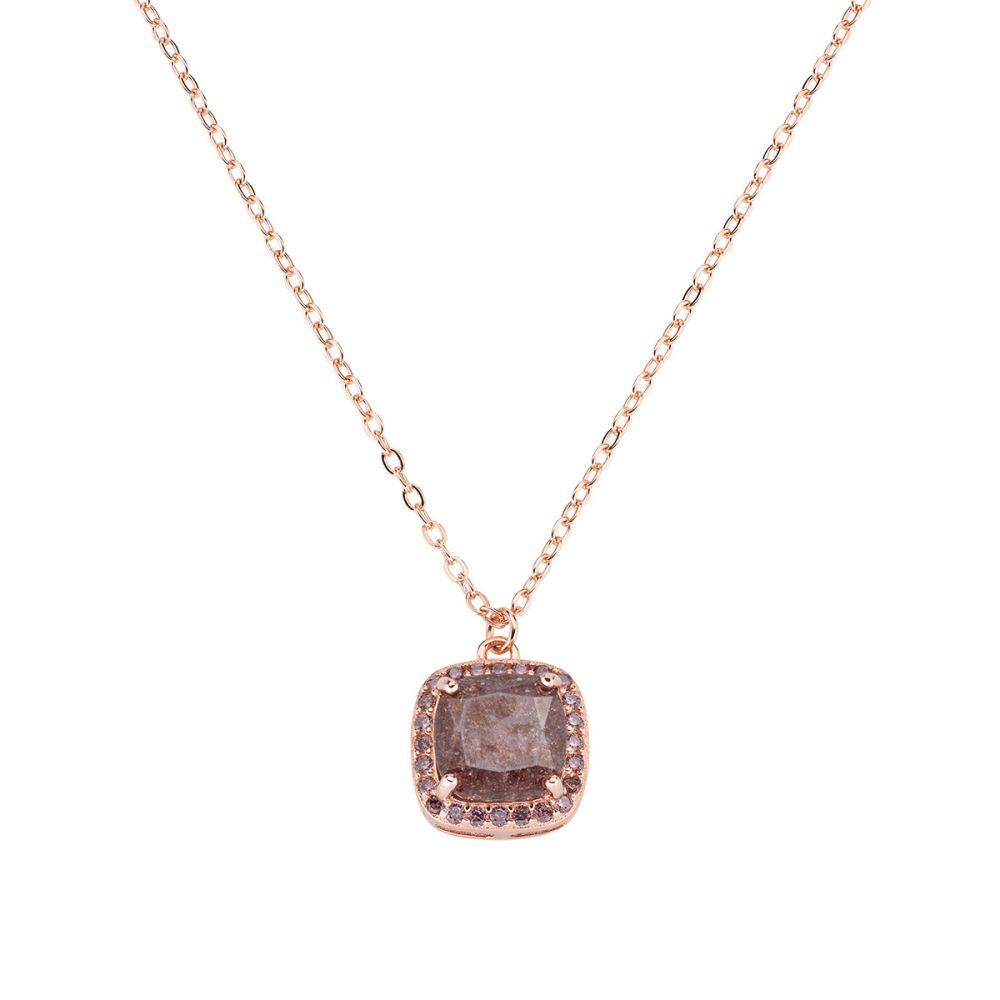 Amen Collana Argento Rosè Pendente Quadrato Marrone