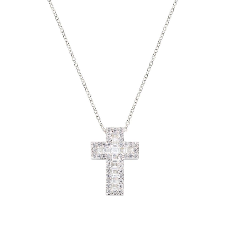 Amen Collana Argento Croce Zirconi Bianchi
