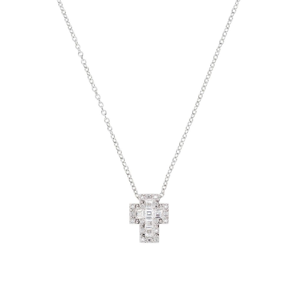 Amen Collana Argento Mini Croce Zirconi Bianchi