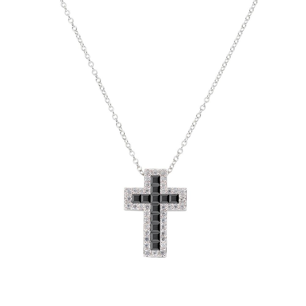 Amen Collana Argento Croce Zirconi Bianchi e Neri