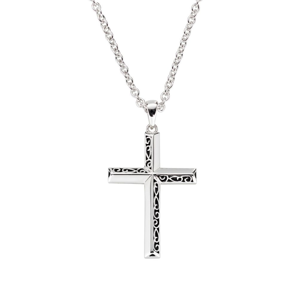 Amen Collana Argento Croce Con Ricamo