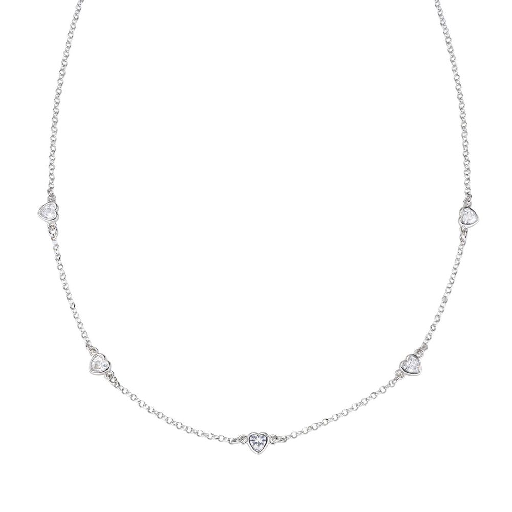 Amen Collana Argento 5 Cuori Bianchi