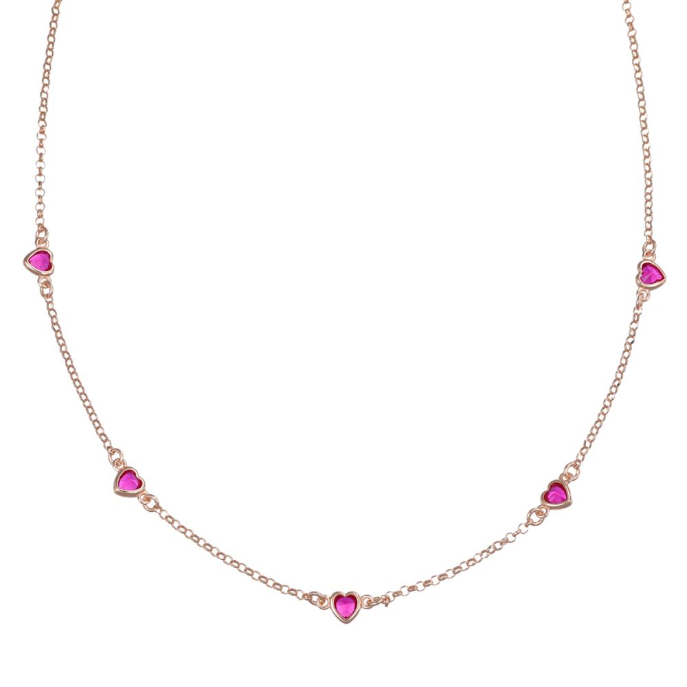 Amen Collana Argento Rosato 5 Cuori Rubino