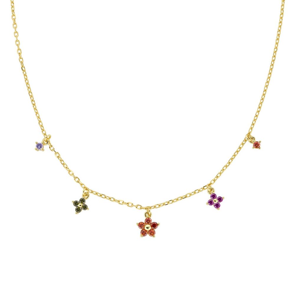 Amen Collana Argento Gold Fiori Multicolor