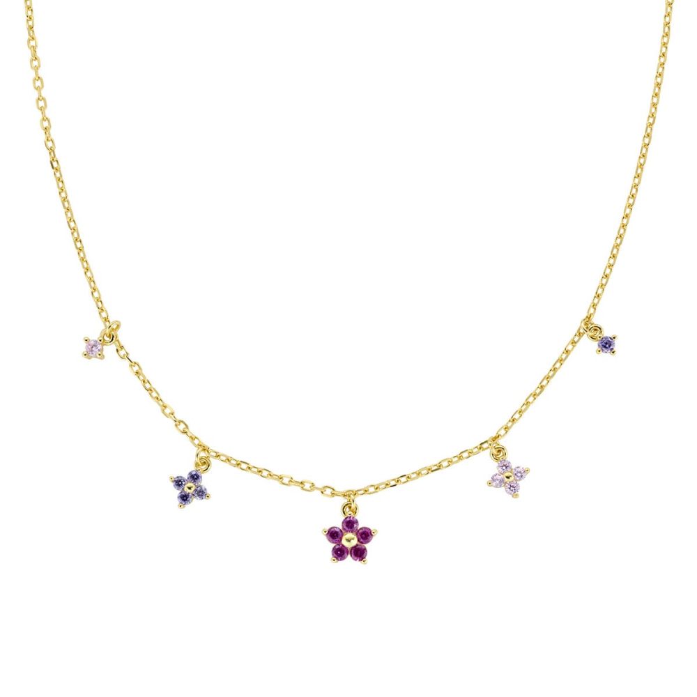 Amen Collana Argento Gold Fiori Multicolor
