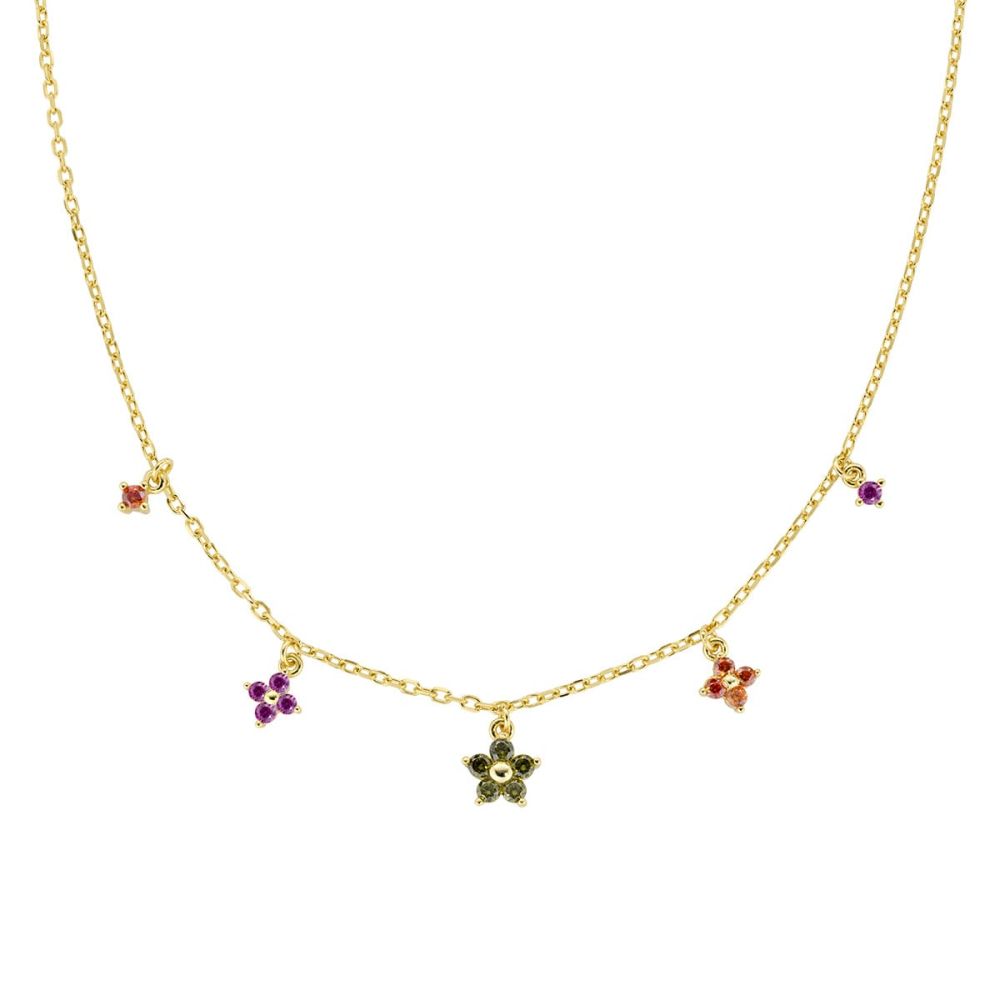 Amen Collana Argento Gold Fiori Multicolor