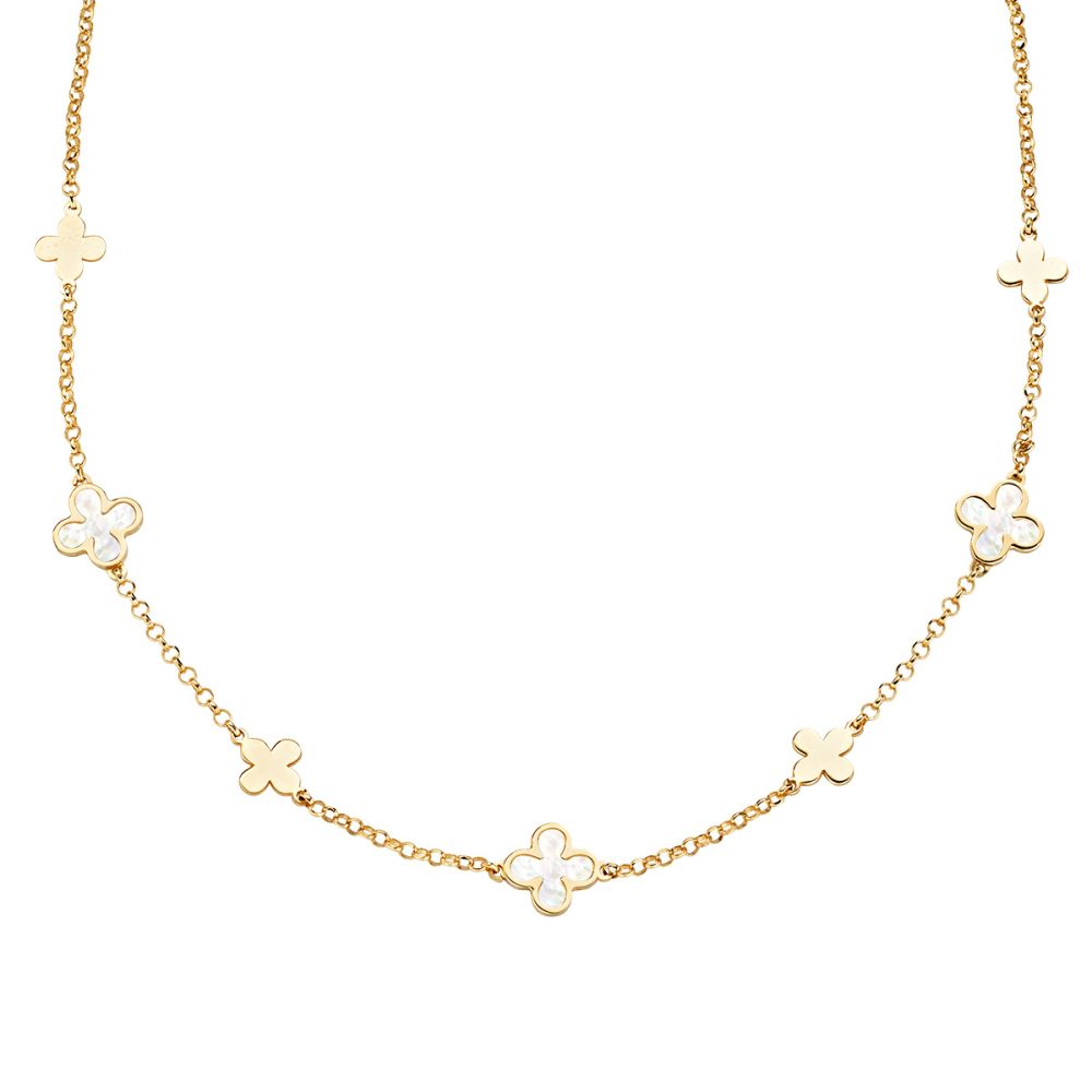Amen Collana Argento Dorato Fiori con Madreperla