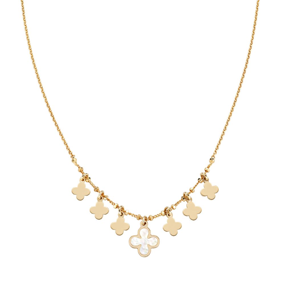 Amen Collana Argento Dorato Fiore con Madreperla