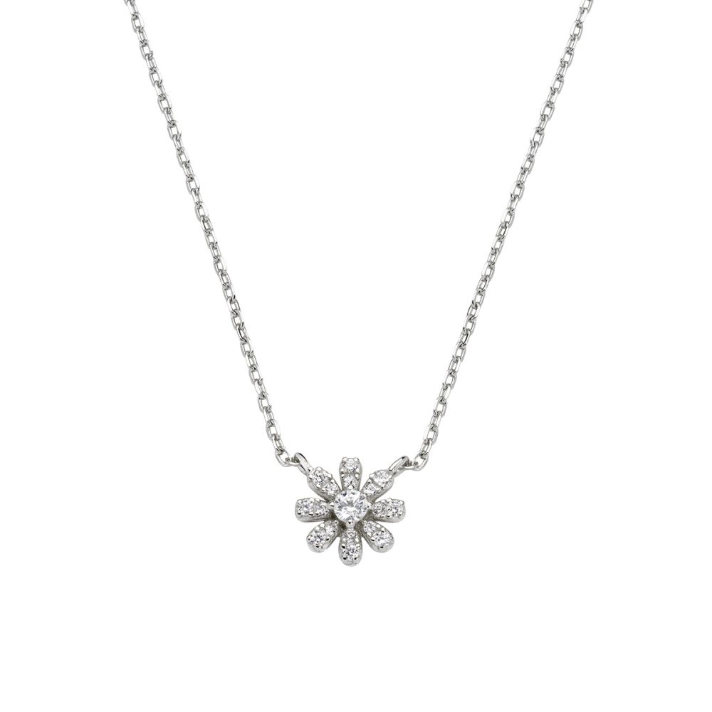 Amen Collana Argento Fiore Cristalli Bianchi