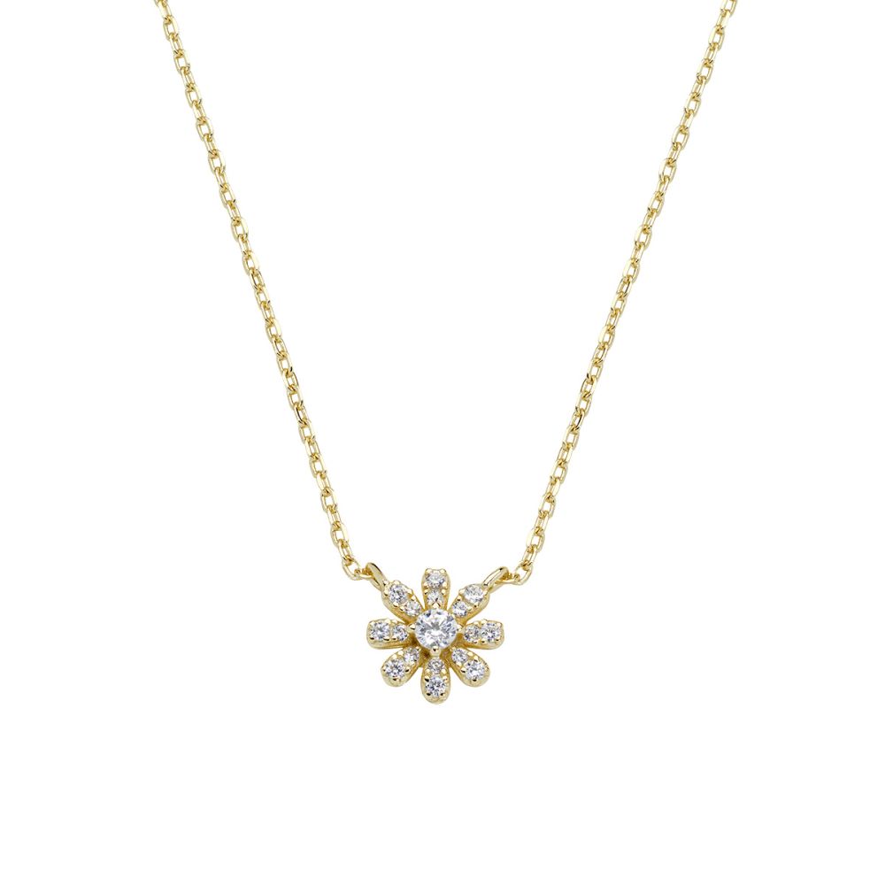 Amen Collana Argento Gold Fiore Cristalli Bianchi