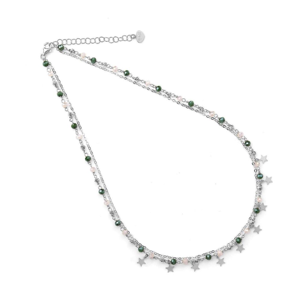 Io & Te Collana 2 Fili Argento Cristalli Verdi e Stelle