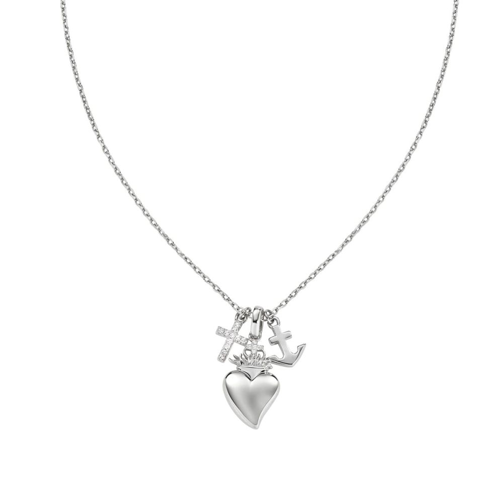 Amen Collana Argento Cuore Sacro Croce e Ancora