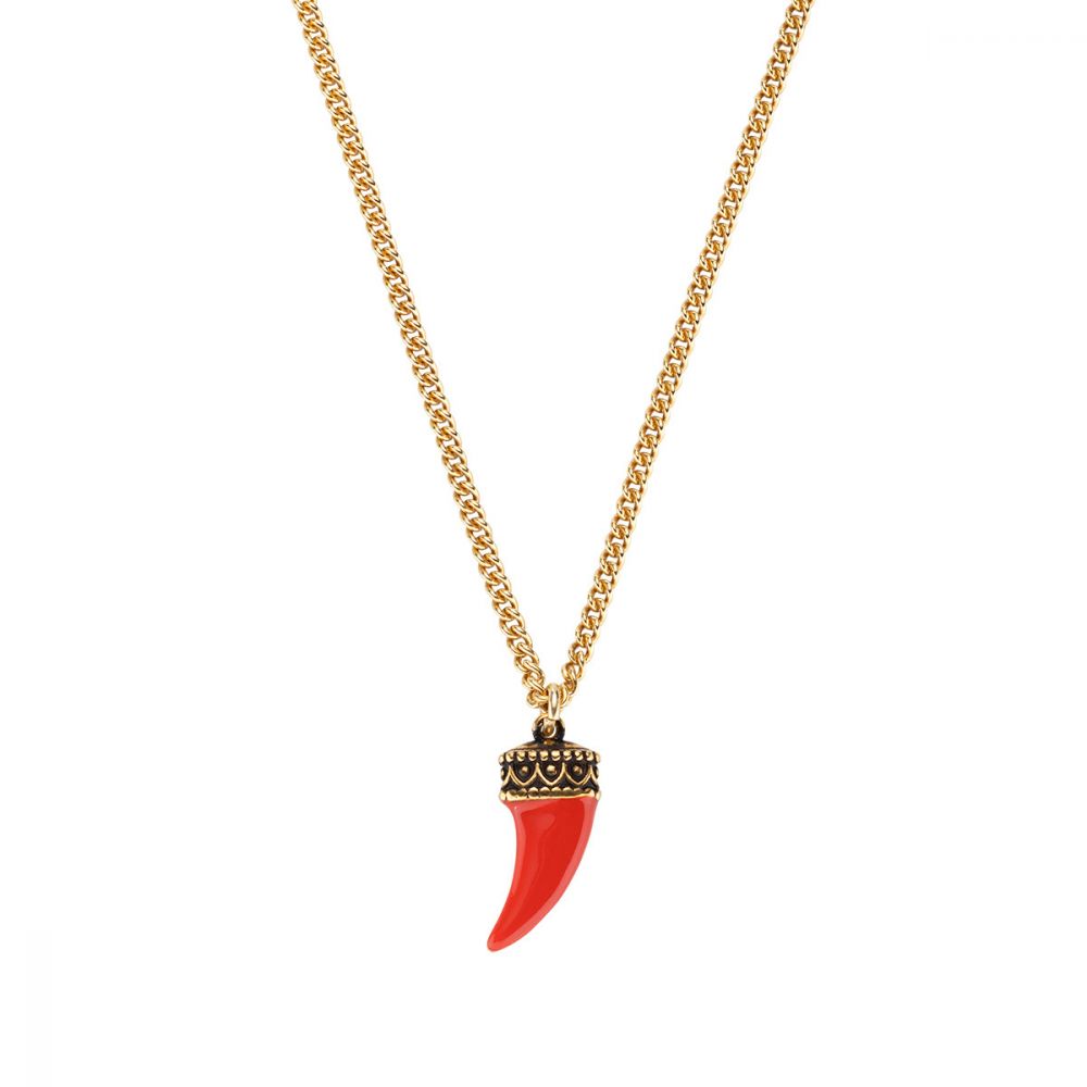 Amen Collana Argento Gold Cornetto Rosso