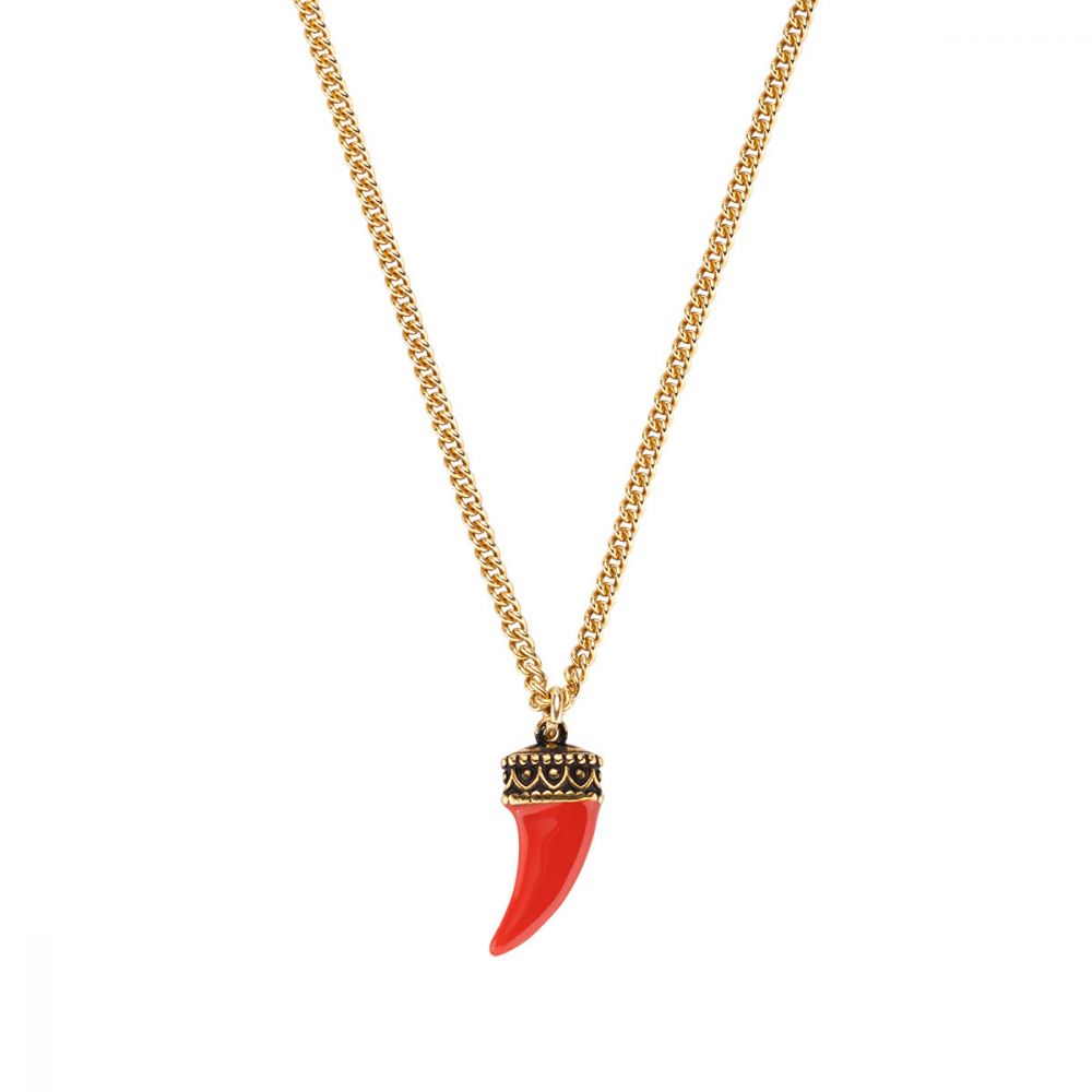 Amen Collana Argento Gold Cornetto Rosso