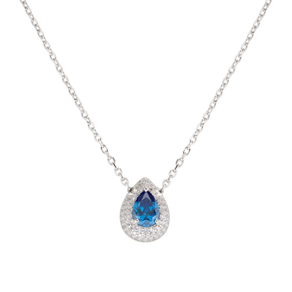 Amen Collana Argento Goccia D'Amore Zaffiro con Zirconi