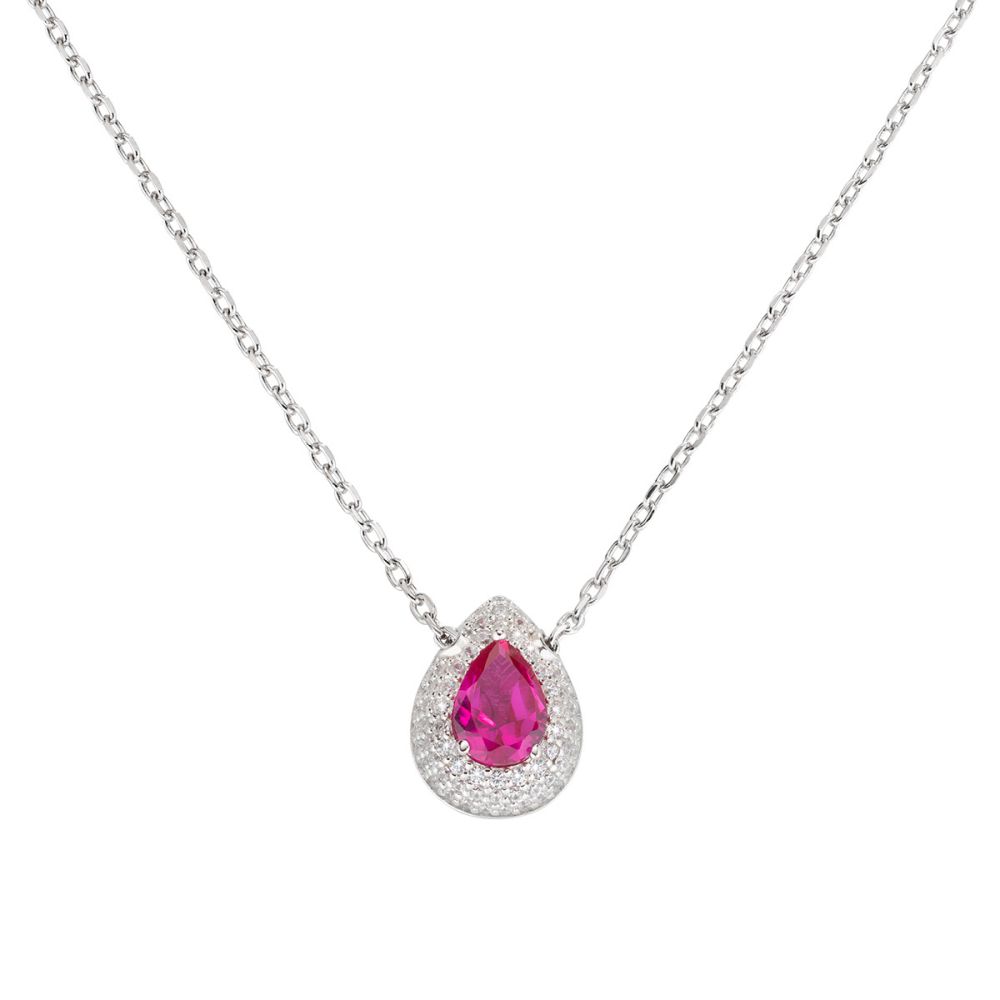 Amen Collana Argento Goccia D'Amore Rubino con Zirconi