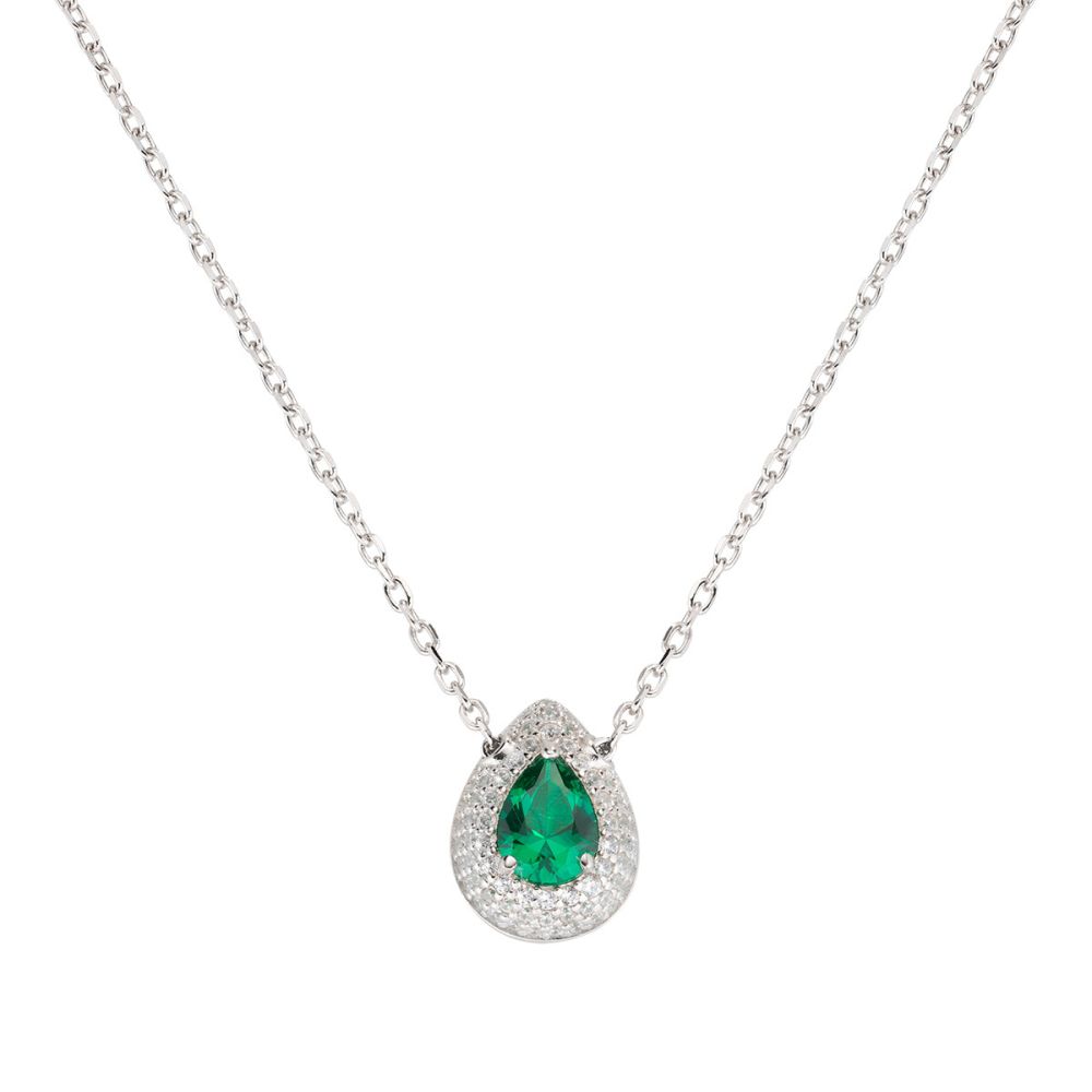 Amen Collana Argento Goccia D'Amore Smeraldo con Zirconi