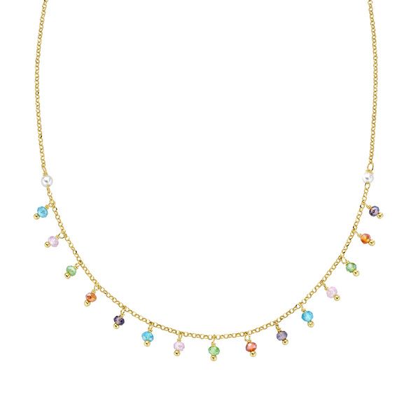 Amen Collana Argento Gold Perle e Cristalli