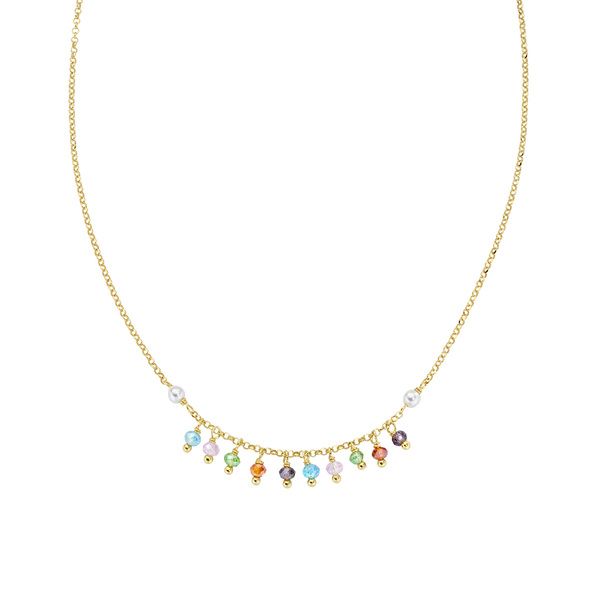 Amen Collana Argento Gold Perle e Cristalli