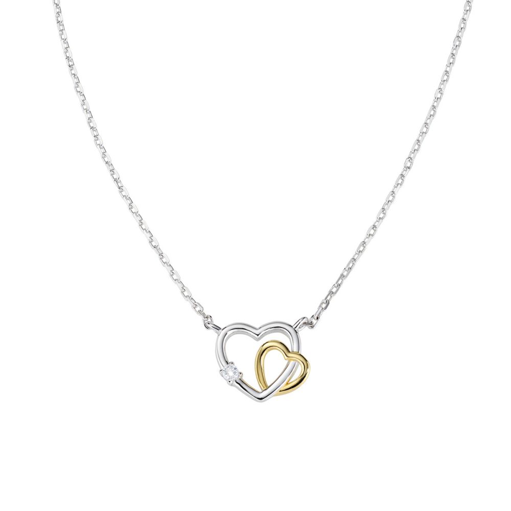 Amen Collana Argento 2 Cuori Rodio/Oro
