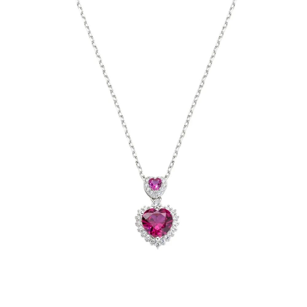 Amen Collana Argento 2 Cuori Rossi e Cristalli