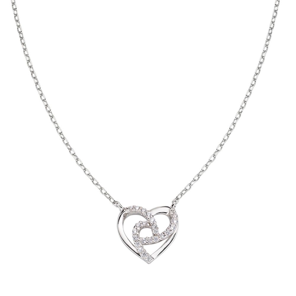 Amen Collana Argento Rodiato Cuore Con Zirconi