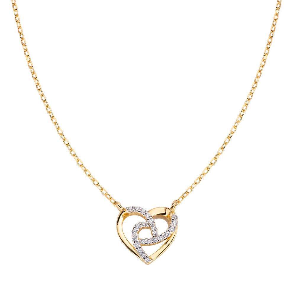 Amen Collana Argento Dorato Cuore Con Zirconi