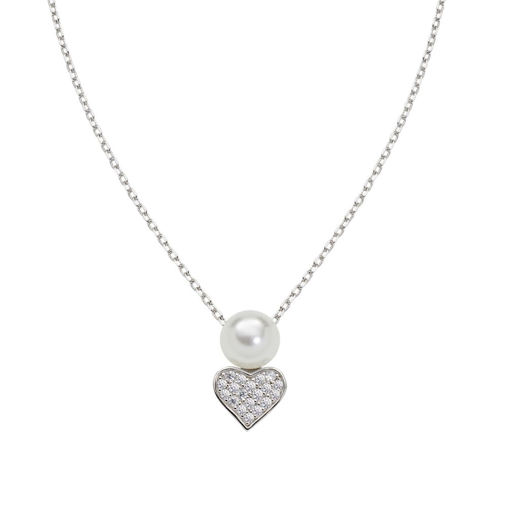 Amen Collana Argento Perla e Cuore Zirconato