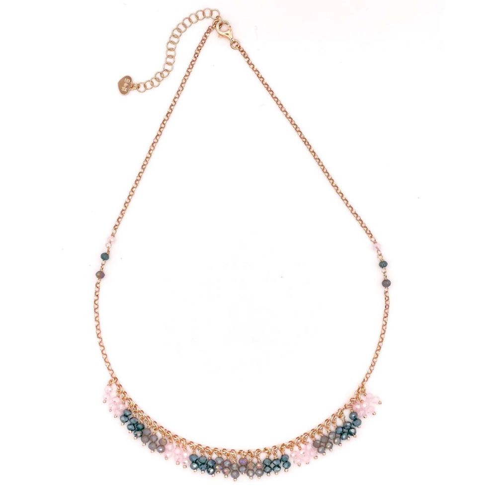 Io & Te Collana Argento Rosato Cristalli Multicolor