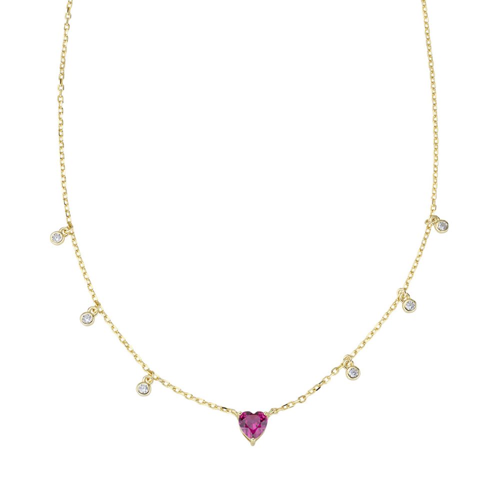 Amen Collana Argento Dorato Cuore Rubino