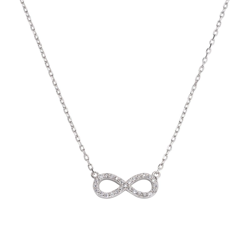 Amen Collana Argento Rodiato Infinito Zirconato