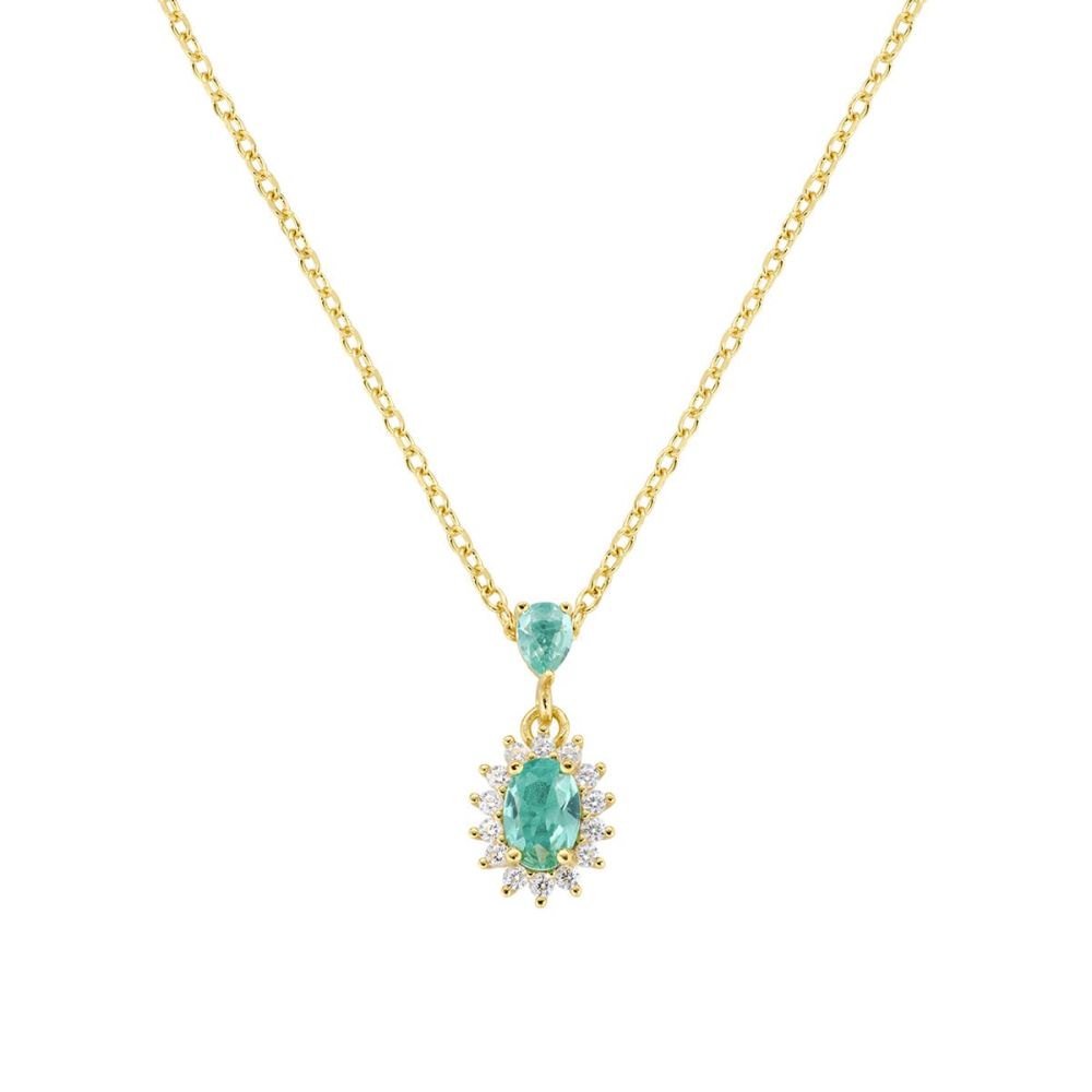 Amen Collana Argento Gold Zirconi Verde e Bianchi