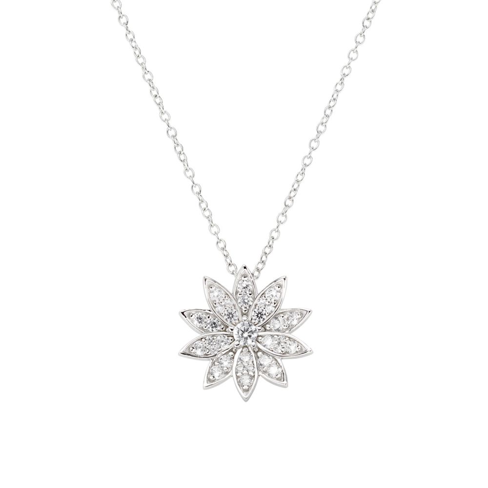 Amen Collana Argento Fiore Zirconi Bianchi