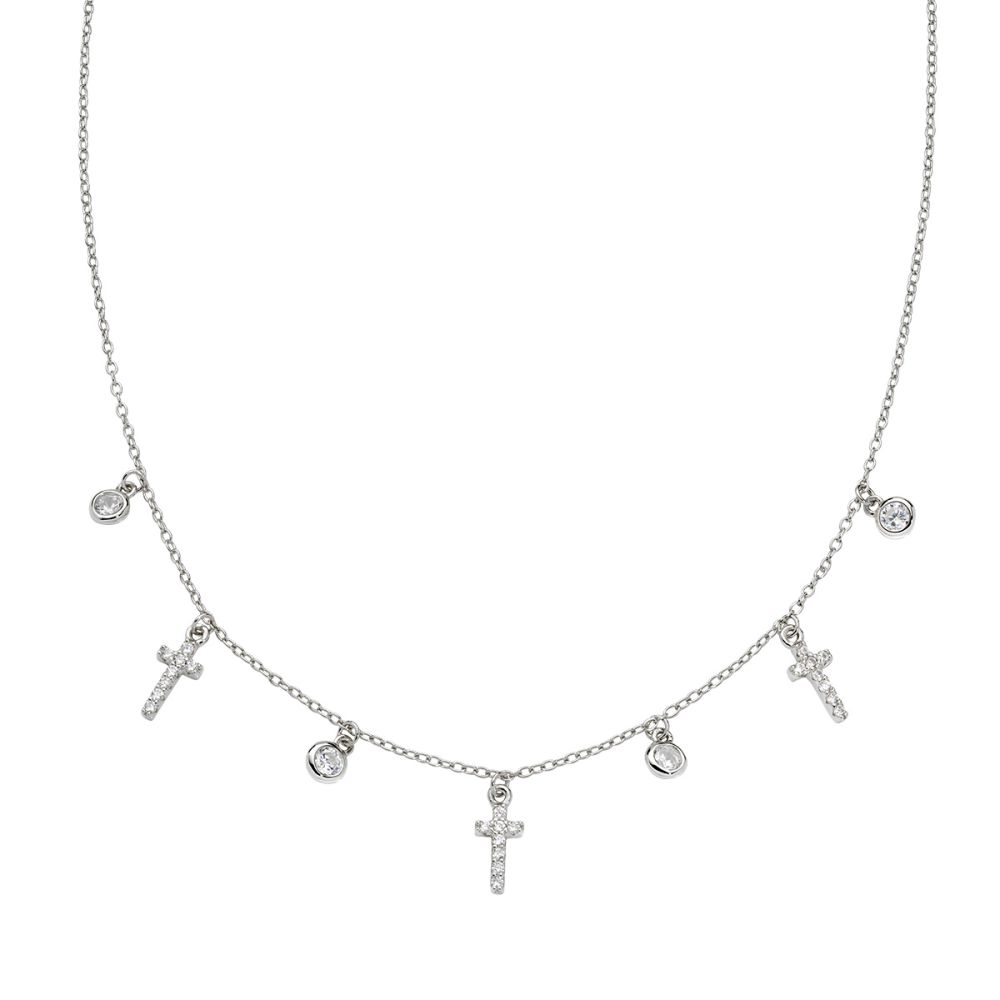 Amen Collana Argento Croci e Zirconi Bianchi