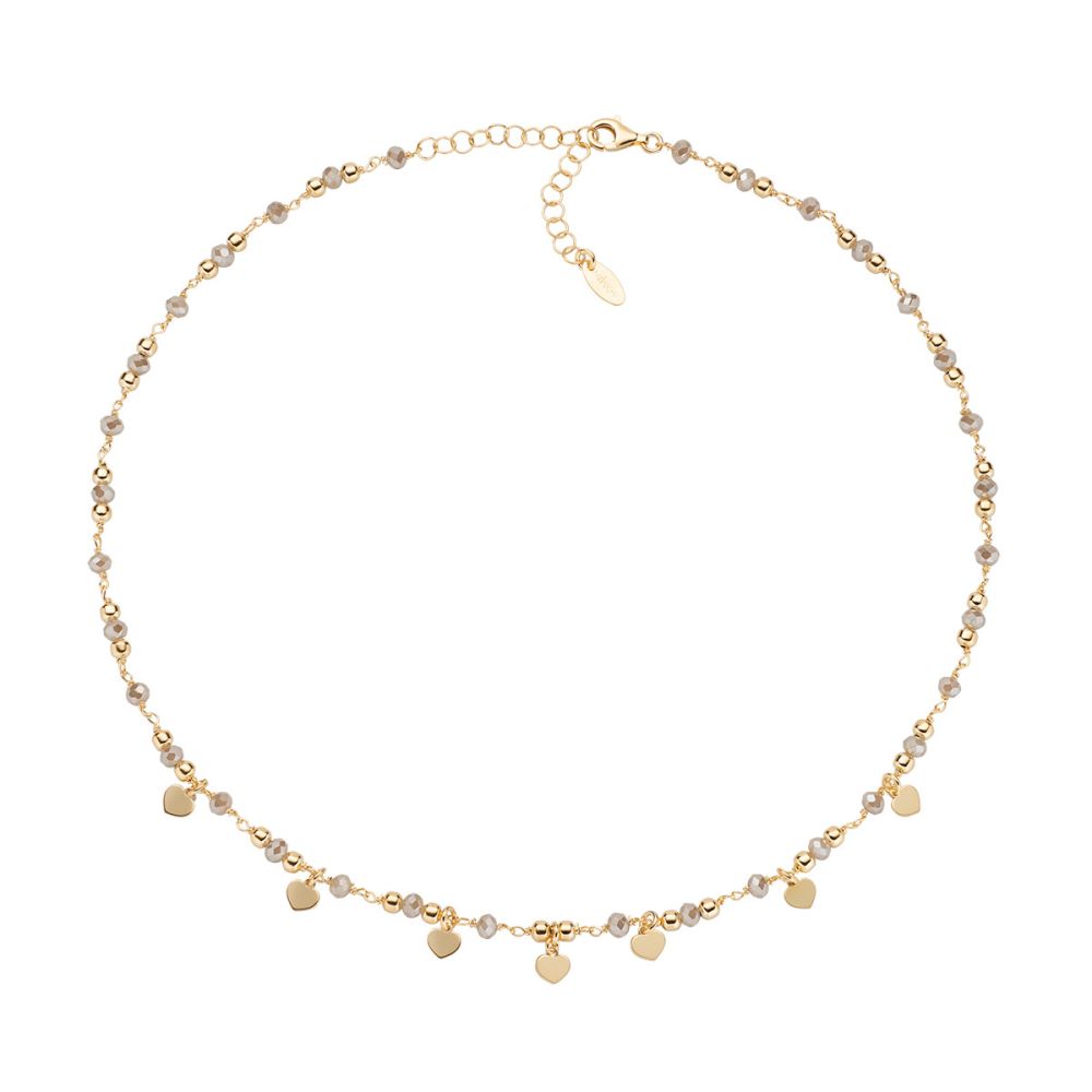 Amen Collana Argento Dorato Cristalli e Cuori