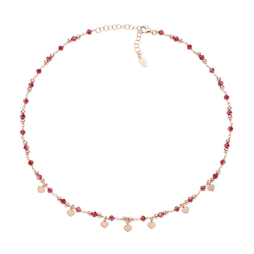 Amen Collana Argento Rosato Cristalli e Cuori