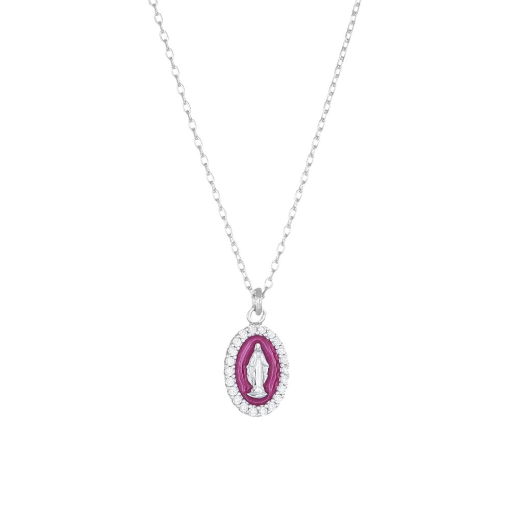 Amen Collana Argento Madonna Miracolosa Bordeaux