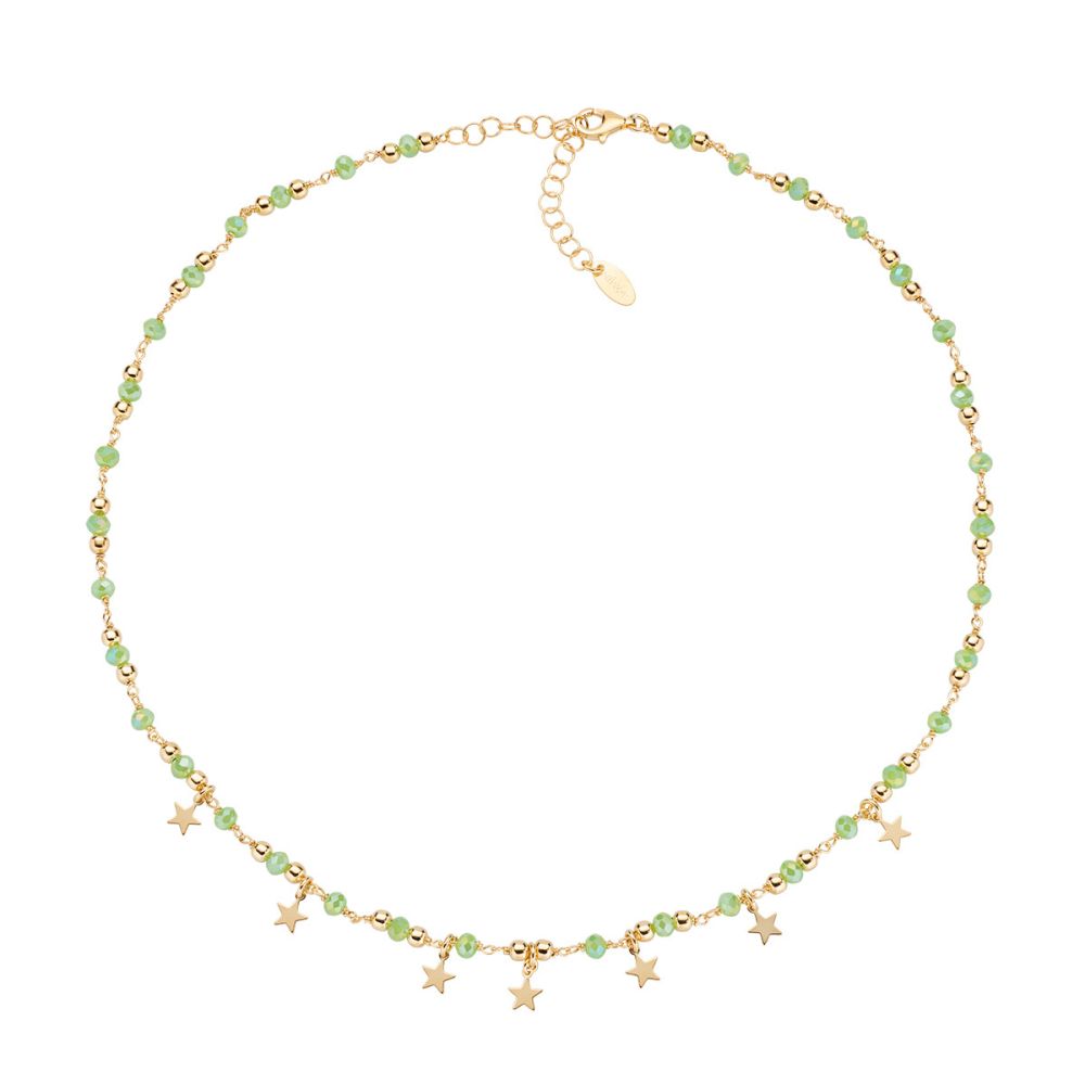 Amen Collana Argento Dorato Cristalli e Stelle