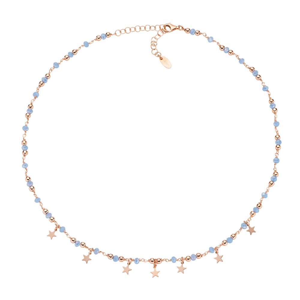 Amen Collana Argento Rosato Cristalli e Stelle