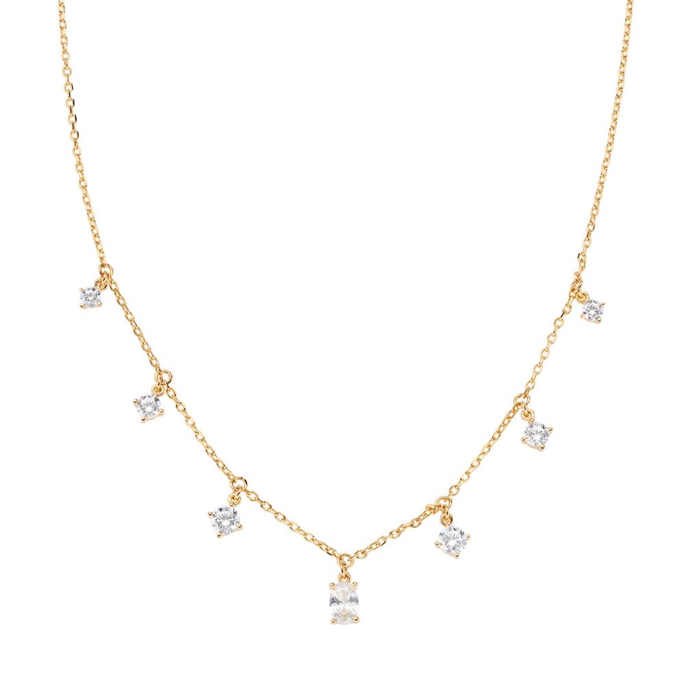 Amen Collana Argento Gold Zirconi Bianchi