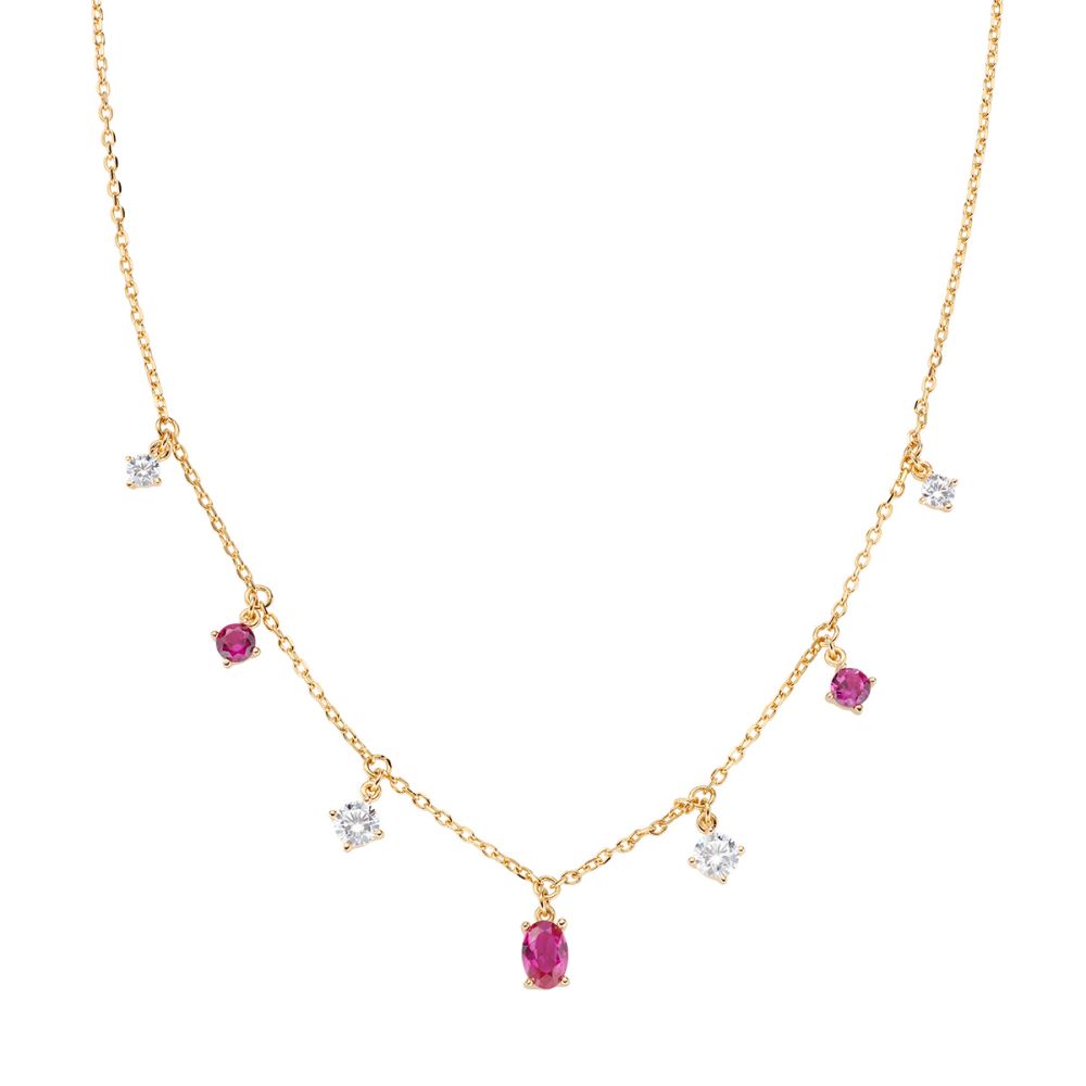 Amen Collana Argento Gold Zirconi Bianchi e Rossi