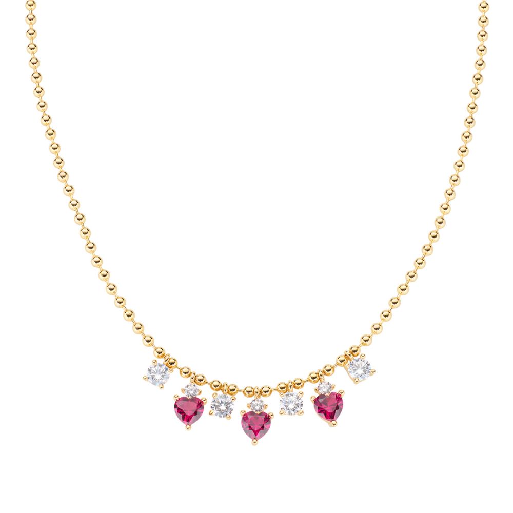 Amen Collana Argento Gold Zirconi Cuori Rossi