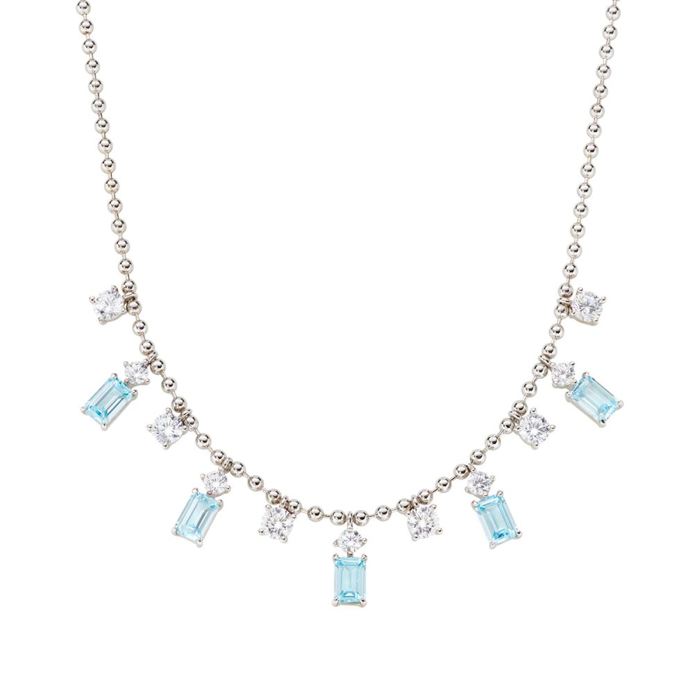 Amen Collana Argento Zirconi Bianchi e Acquamarina