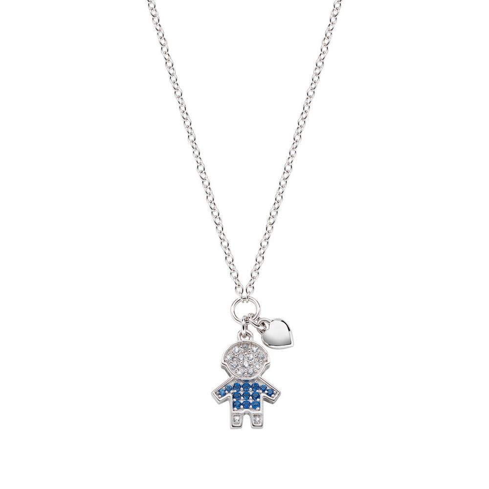 Amen Collana Donna Argento Bimbo Zirconi Blu