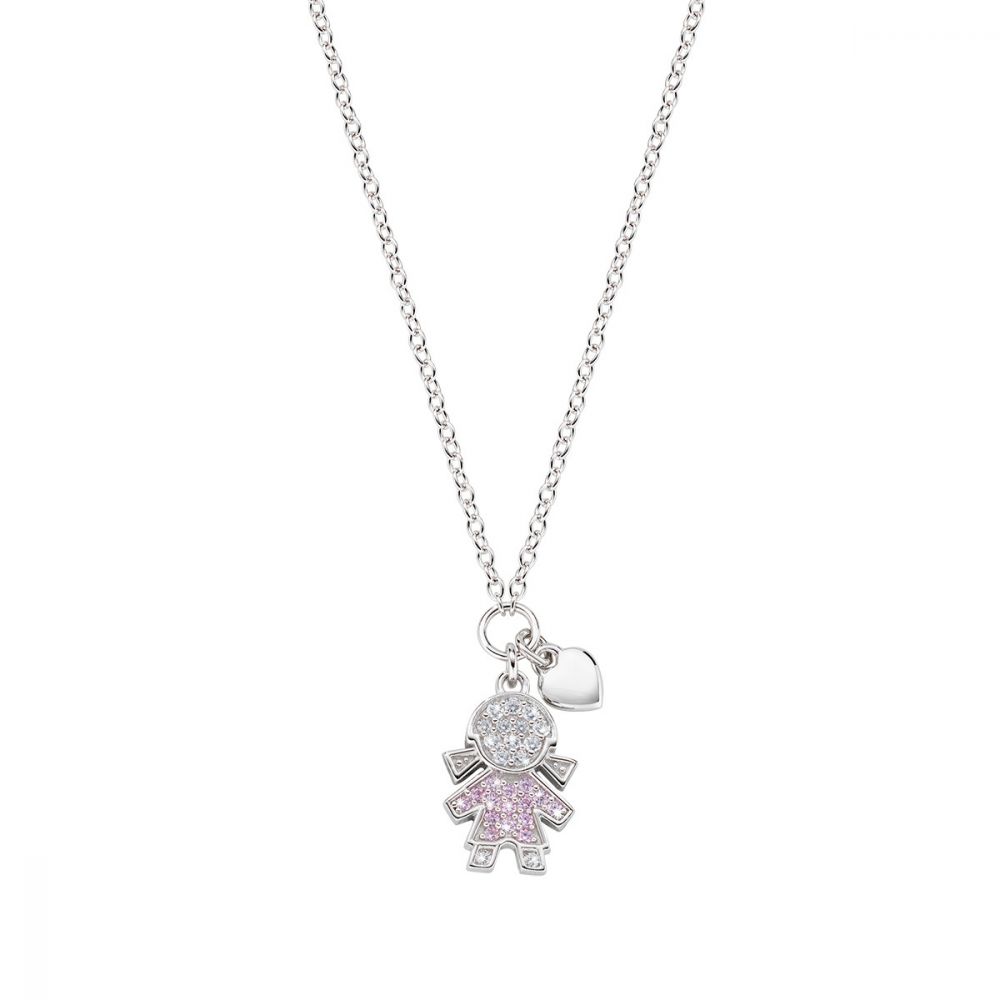 Amen Collana Donna Argento Bimba Zirconi Rosa